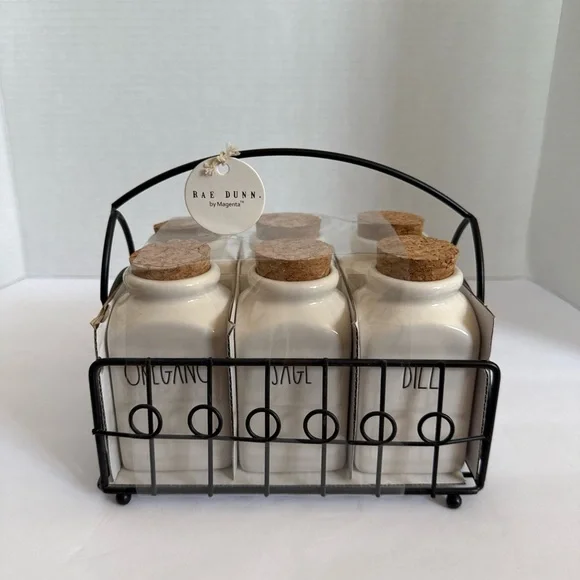 Rae Dunn Cream Spice Jar Collection with Black Rack - Picture 4 of 6